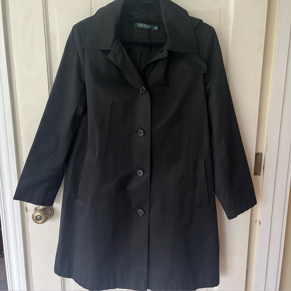 Ralph Lauren Detachable Hood Black Mid-length Trench Coat Women's Large
